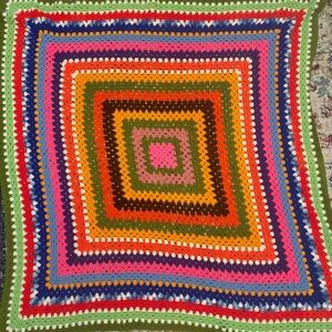 Granny Square Crochet Vintage Afghan Throw Blanket Colorful 56x57 Handmade